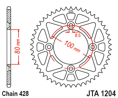 Hliníková řetězová rozeta JT JTA 1204-49RED 49)T, nt((428 červená