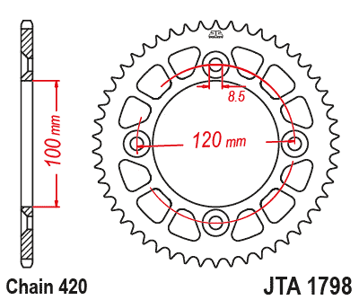 Hliníková řetězová rozeta JT JTA 1798-47BLK 47)T, nt((420 černá