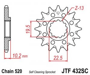 Řetězové kolečko JT JTF 432-15SC 15 zubů, 520 Samočistící, Nízká hmotnost