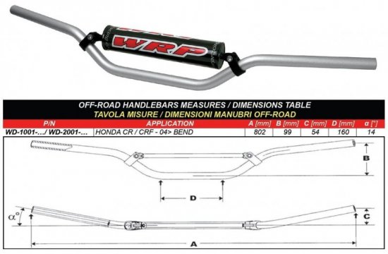 Řídítka WRP PRO-ALU CR/CRF stříbrná pro KTM EXC-F 400 Racing (2000-2004)